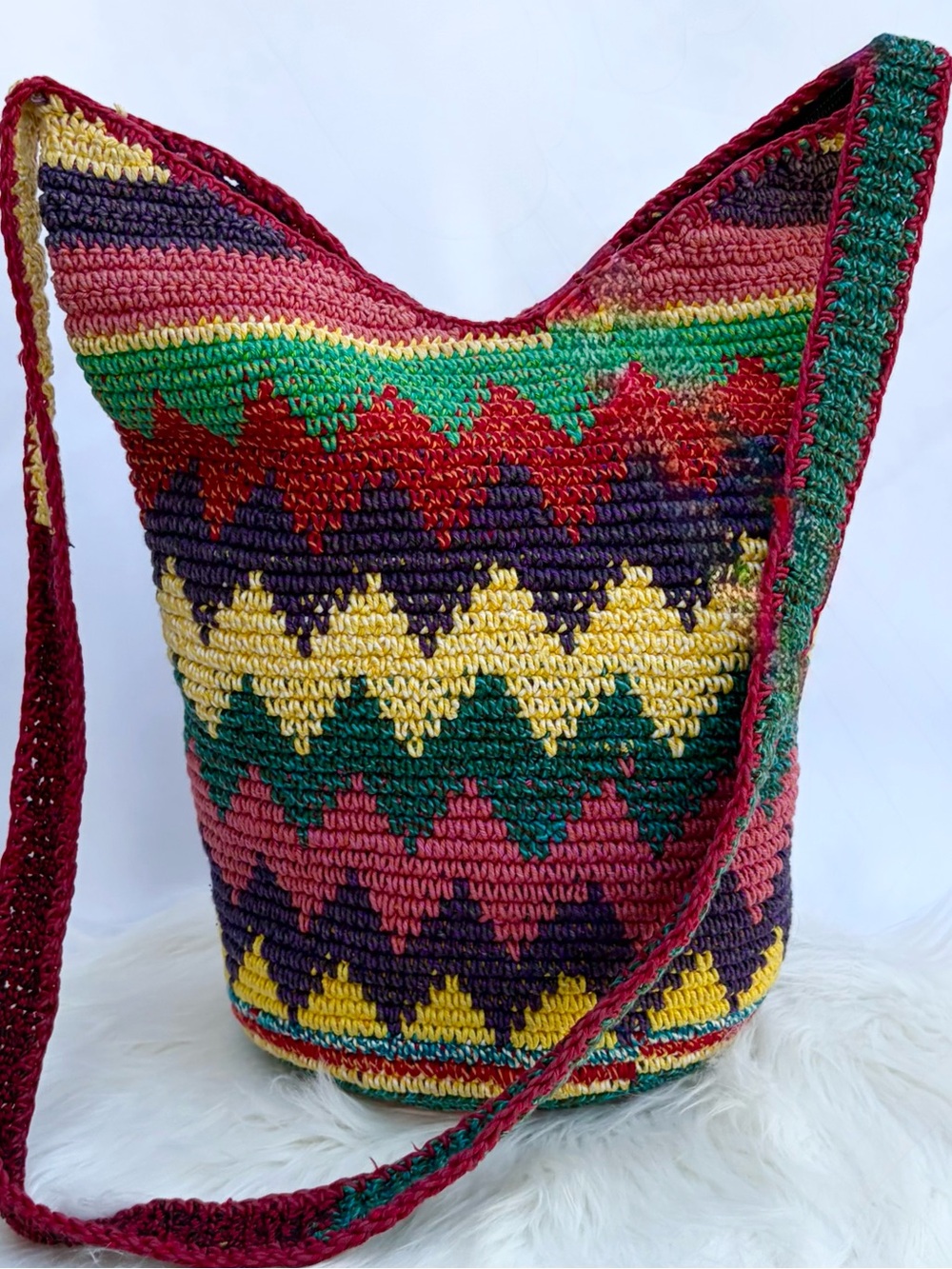 Boho Multicolor Crochet Crossbody Bag